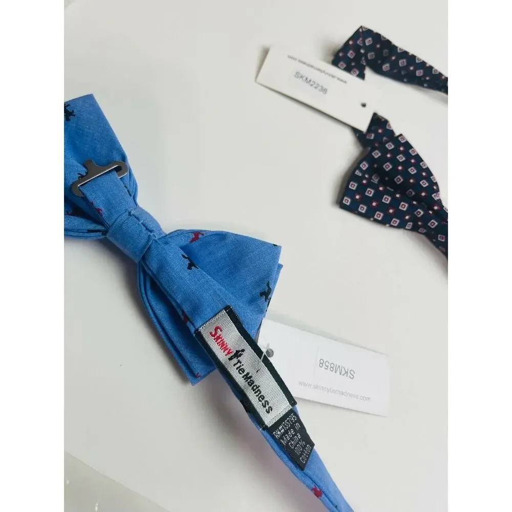 Lot of 2 Skinny Tie‎ Madness Men's Navy Printed Pre-Tied Bow Tie New